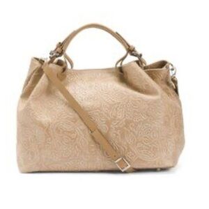 ISADORA XL Hand Tooled Leather Tote/Travel Bag in Cappuccino NWOT